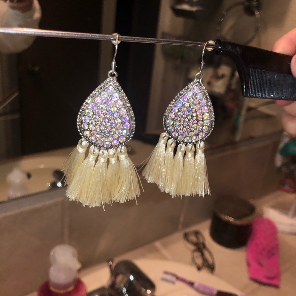 Cream fringe tassel earrings